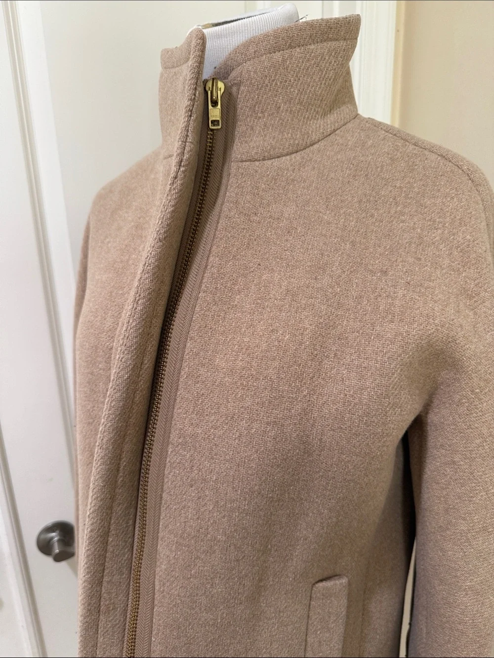 J. Crew Stadium Cloth Cocoon Coat Nello Gori Wool Tan/Khaki Wash Jacket Size 8 - Picture 4 of 10